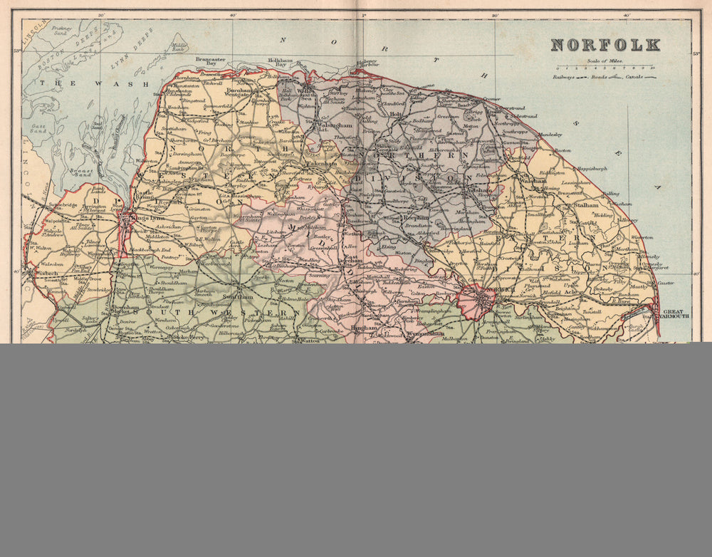 NORFOLK. Antique county map 1893 old vintage plan chart