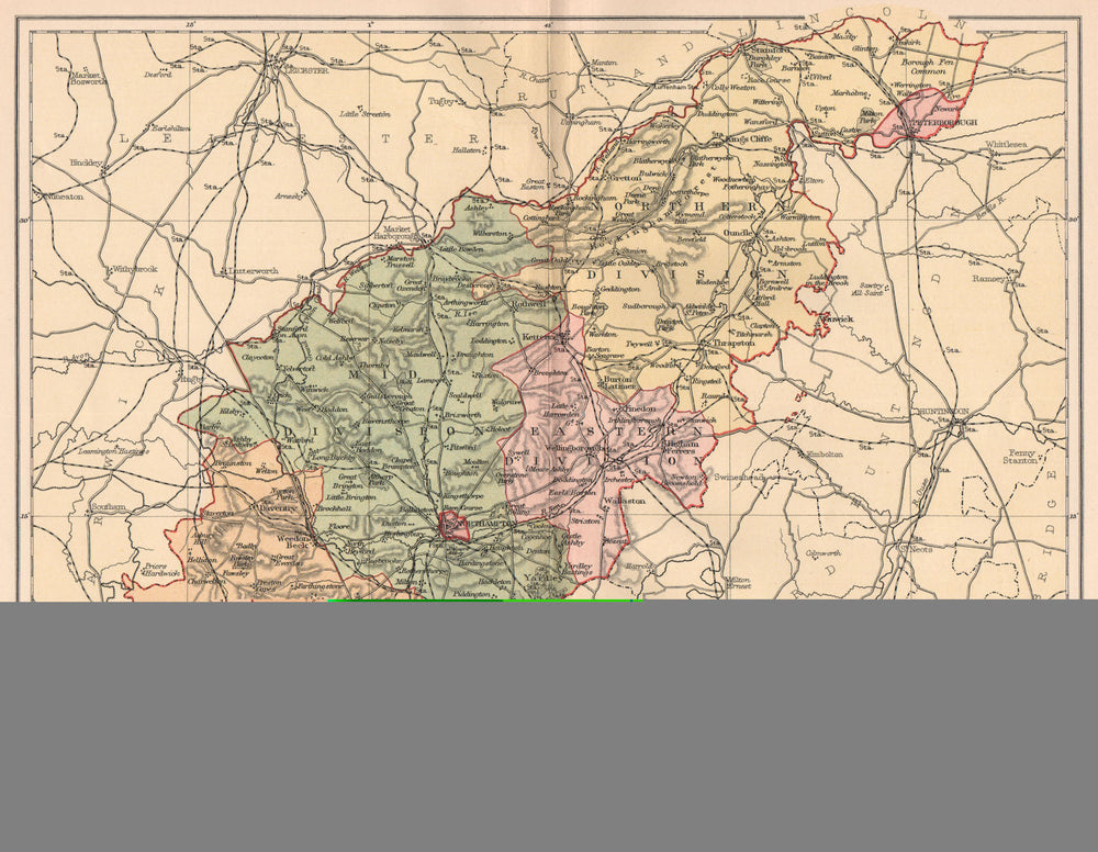 NORTHAMPTONSHIRE. Antique county map 1893 old vintage plan chart