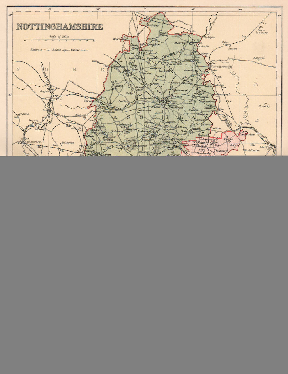 NOTTINGHAMSHIRE. Antique county map 1893 old vintage plan chart