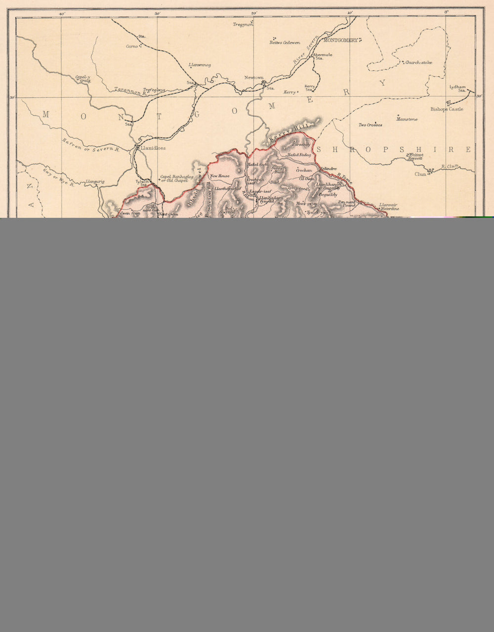 RADNORSHIRE. Antique county map. Wales 1893 old vintage plan chart