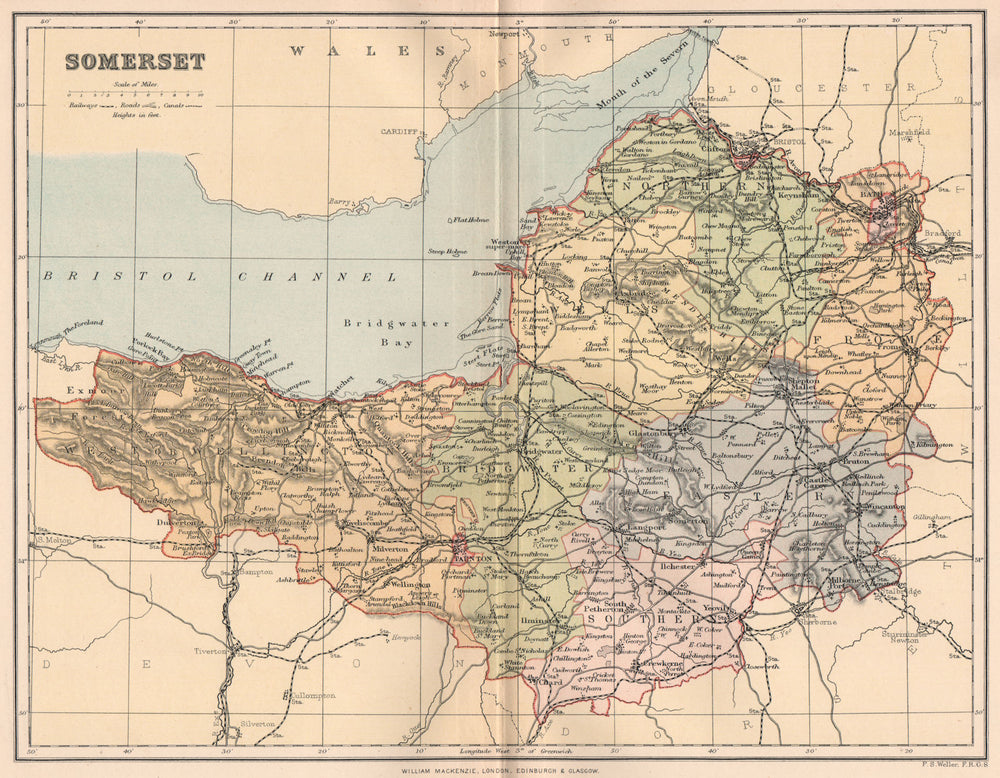 SOMERSET. Antique county map 1893 old vintage plan chart