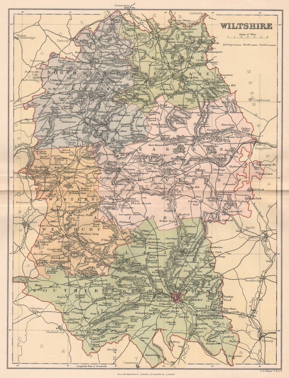 WILTSHIRE. Antique county map 1893 old vintage plan chart