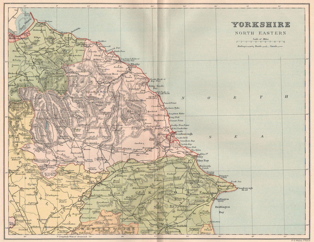 YORKSHIRE NORTH EAST. Antique county map 1893 old plan chart