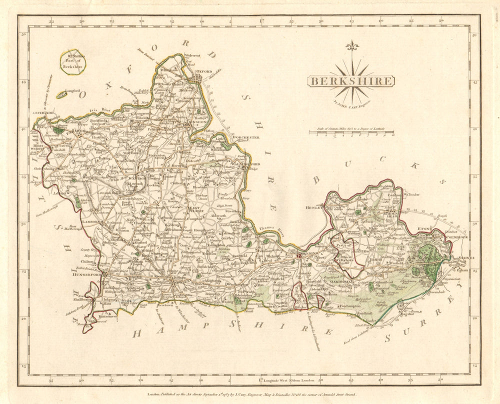 Antique county map of BERKSHIRE by JOHN CARY. Original outline colour 1787