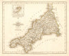 Antique county map of CORNWALL by JOHN CARY. Original outline colour 1787