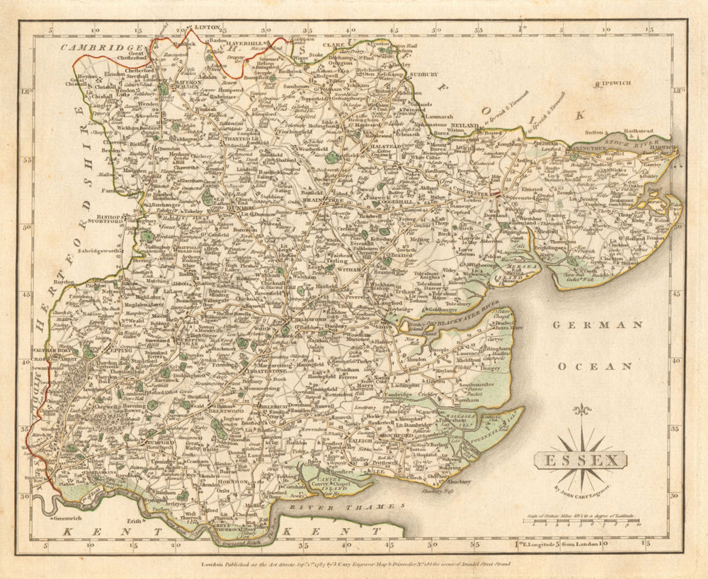 Antique county map of ESSEX by JOHN CARY. Original outline colour 1787 old