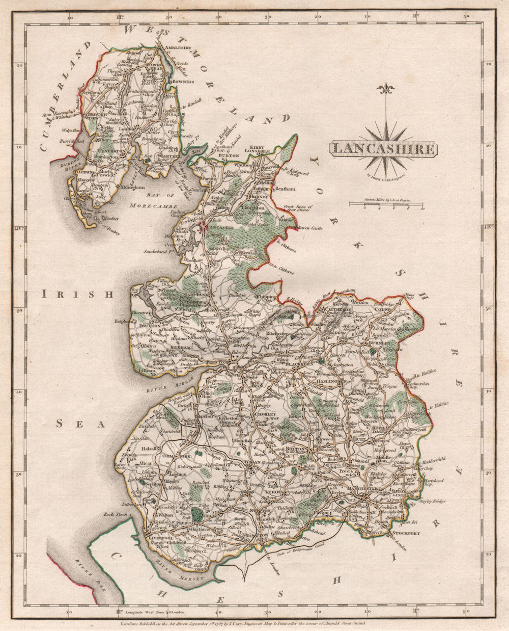 Antique county map of SHROPSHIRE by JOHN CARY. Original outline colour 1787