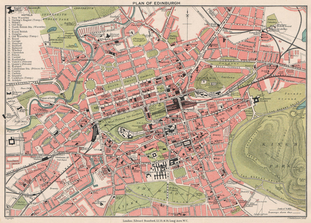 EDINBURGH. Vintage town city plan. Scotland. STANFORD 1905 old antique map