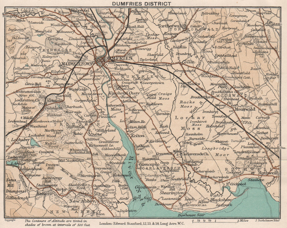 DUMFRIES DISTRICT. River Nith estuary. Vintage map. Scotland. STANFORD 1905