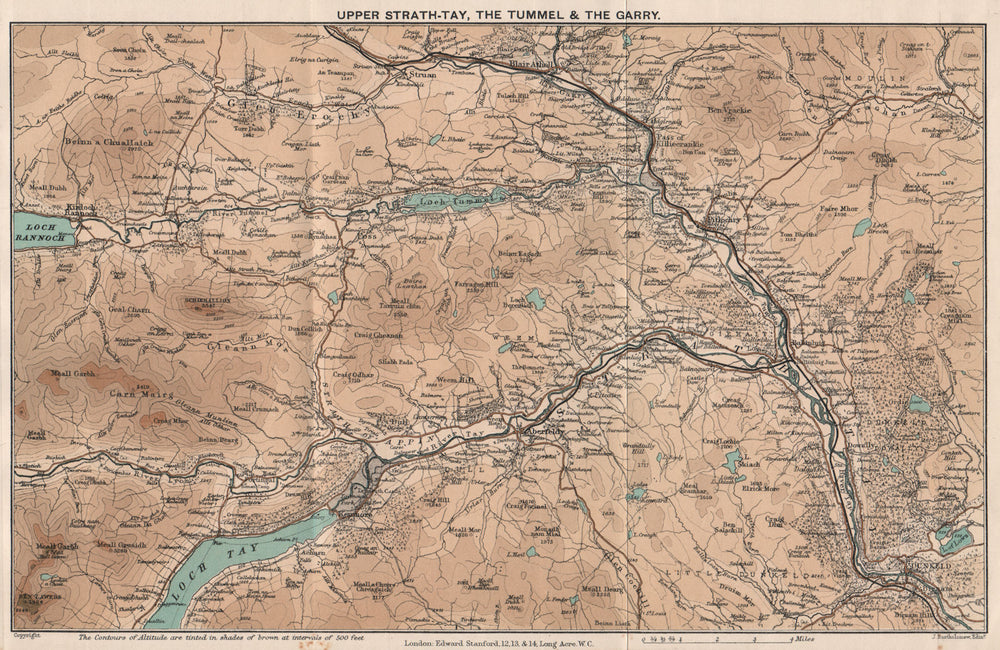 UPPER STRATHTAY, TUMMEL & GARRY. Dunkeld Pitlochry. Scotland. STANFORD 1905 map