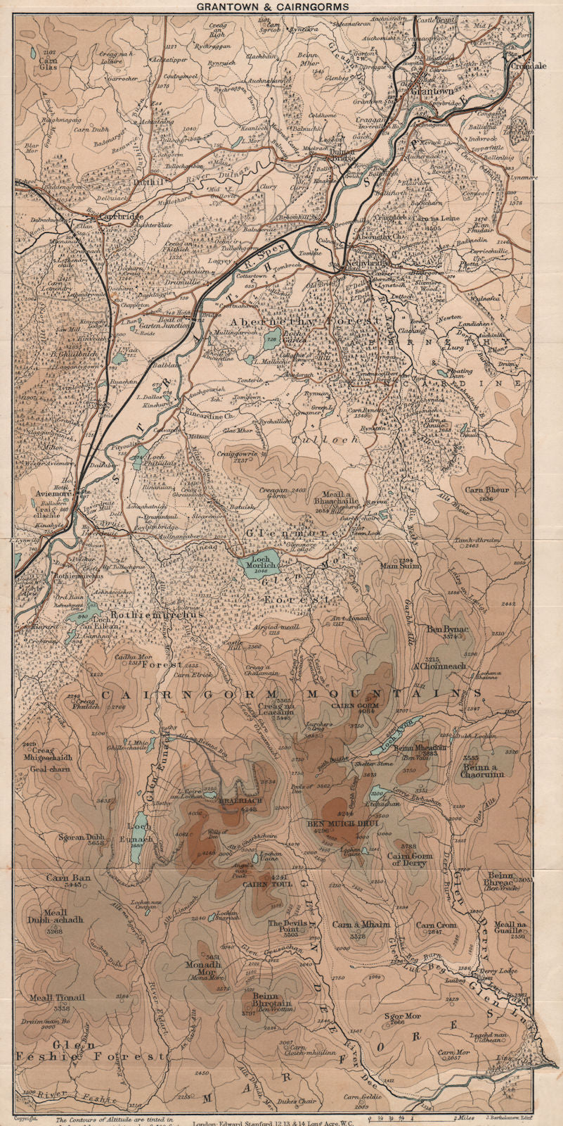GRANTOWN & THE CAIRNGORMS. Nethybridge. Vintage map. Scotland. STANFORD 1905