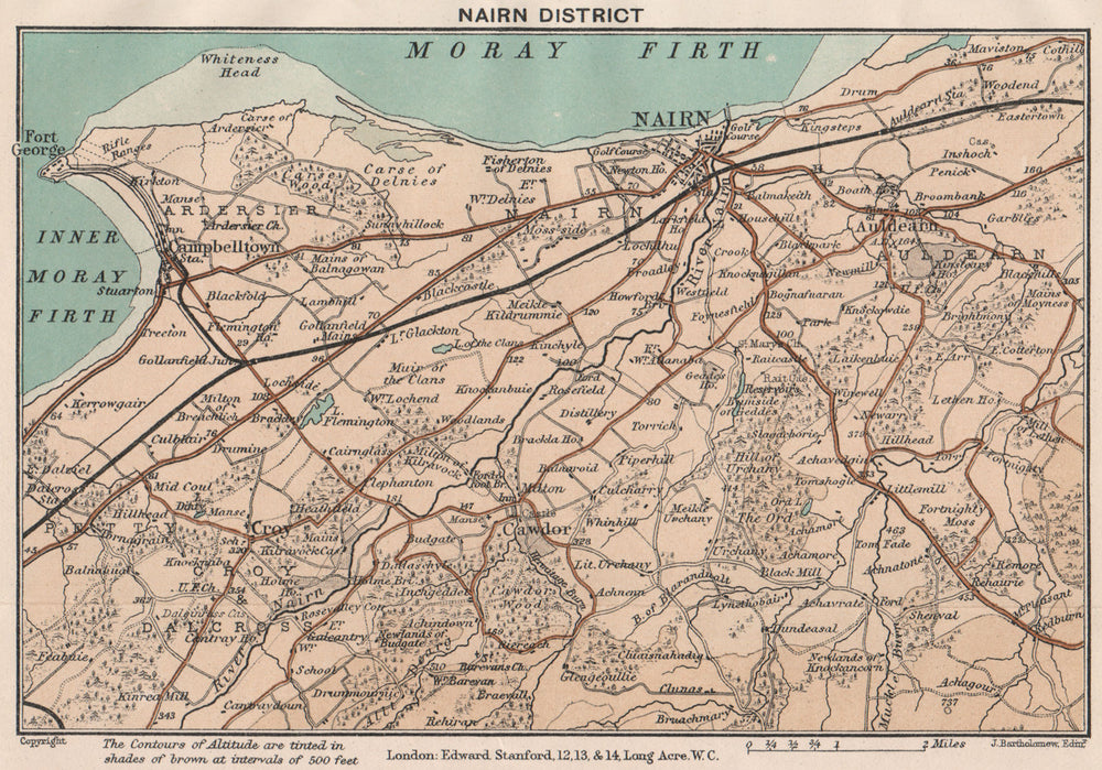 NAIRN DISTRICT. Campbelltown. Vintage map. Scotland. STANFORD 1905 old