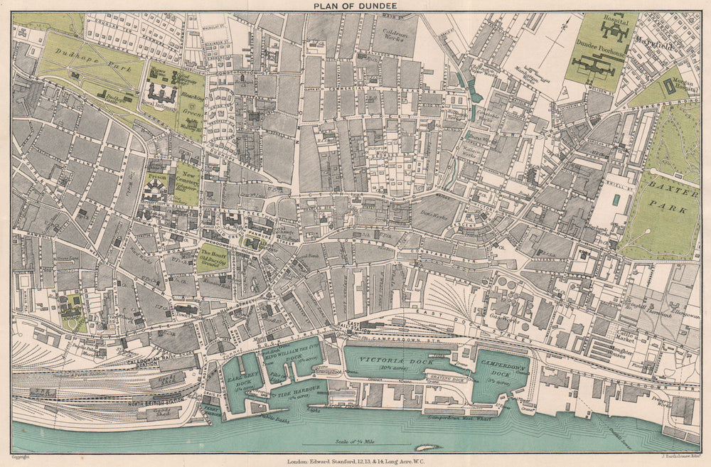 DUNDEE. Vintage town city plan. Scotland. STANFORD 1905 old antique map chart