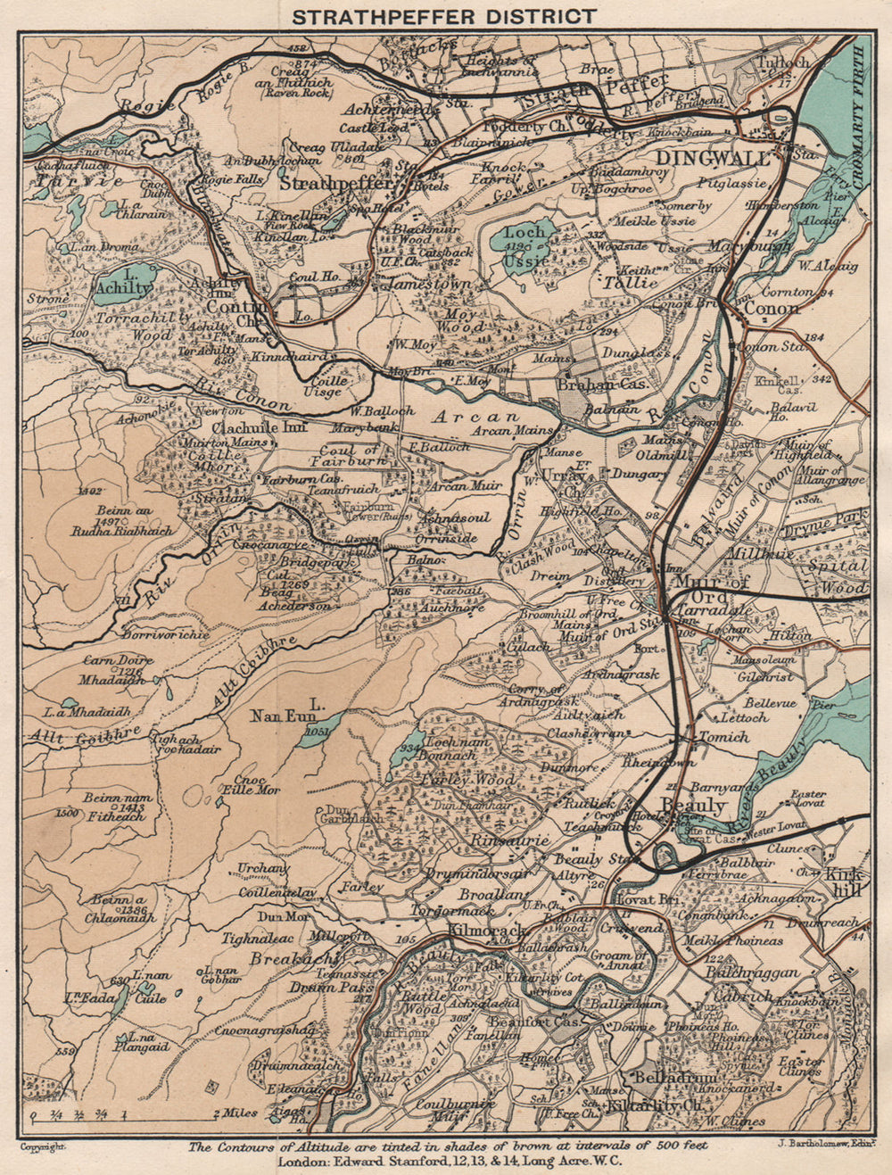 STRATHPEFFER DISTRICT. Dingwall Beauly Muir of Ord. Scotland. STANFORD 1905 map