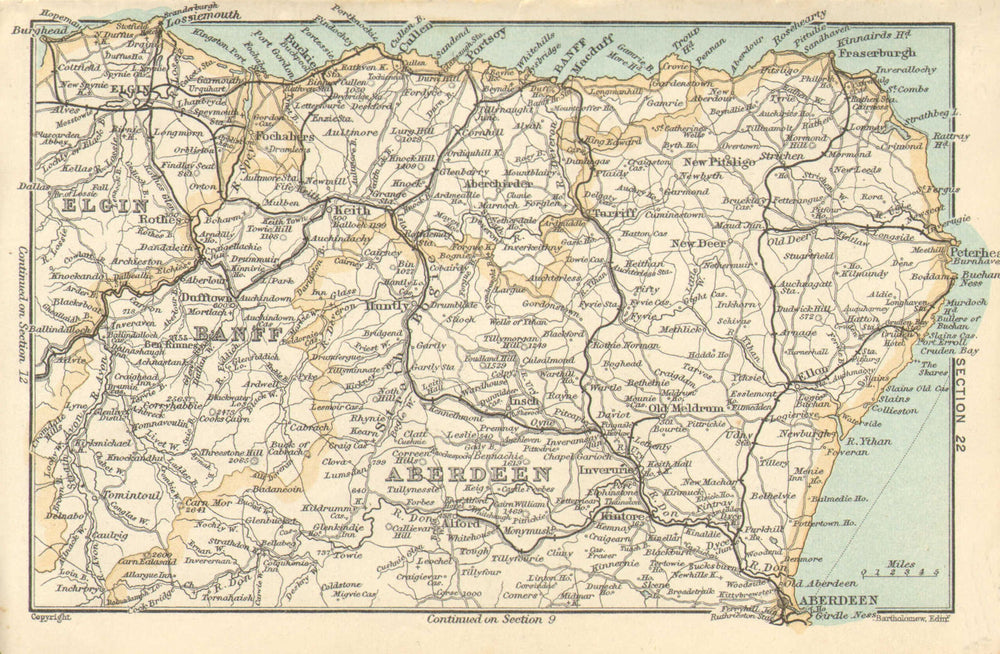 ABERDEENSHIRE & MORAY. Banffshire Elgin. Scotland. Vintage map 1905 old