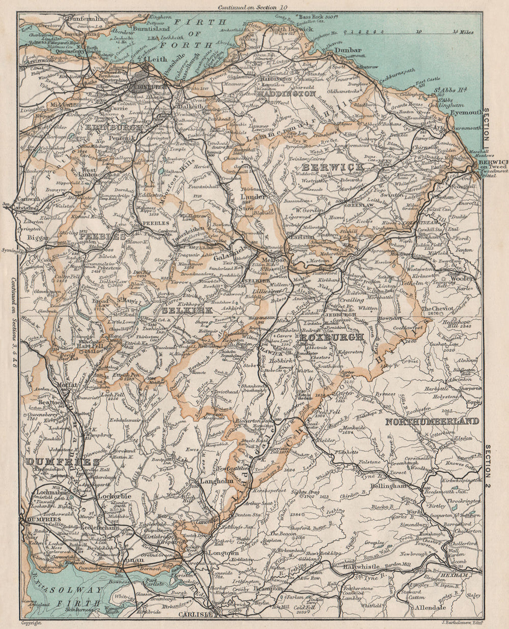 SCOTTISH BORDERS. Berwickshire Dumfries Roxburghshire Selkirk Peebles 1905 map