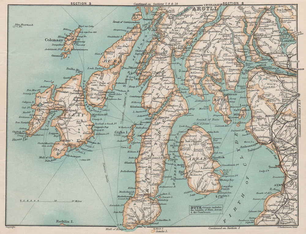 ARGYLL & BUTE. Islay Jura Colonsay Arran Mull of Kintyre. Scotland 1905 map