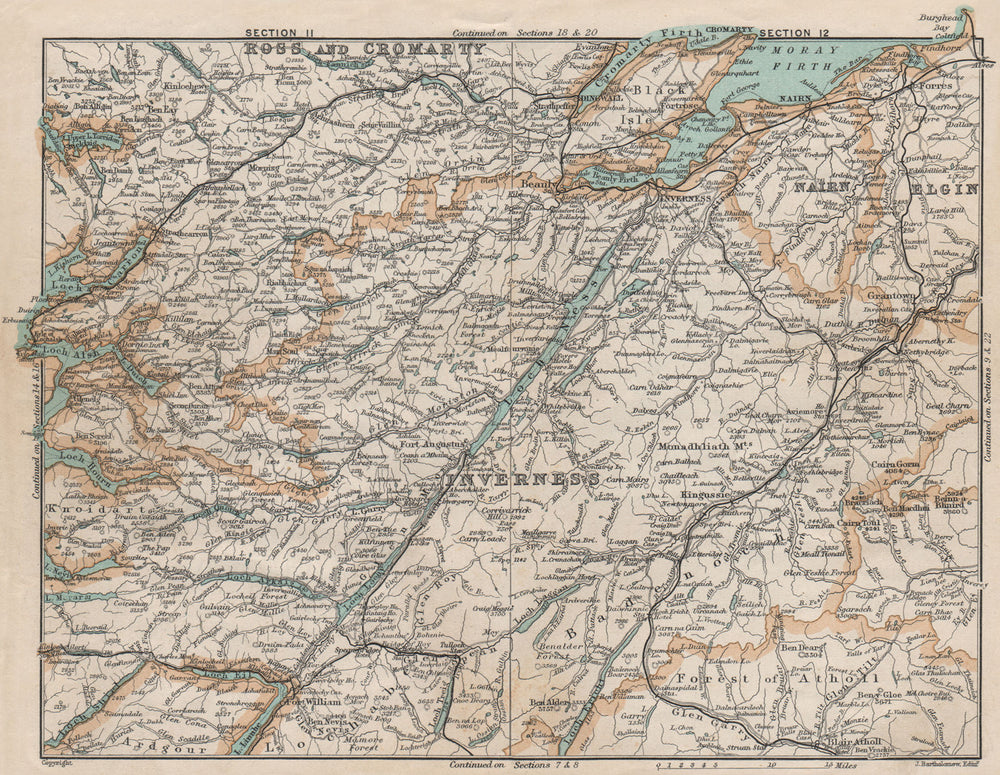 INVERNESS-SHIRE. Ross & Cromarty Nairn. Vintage map. Scottish Highlands 1905