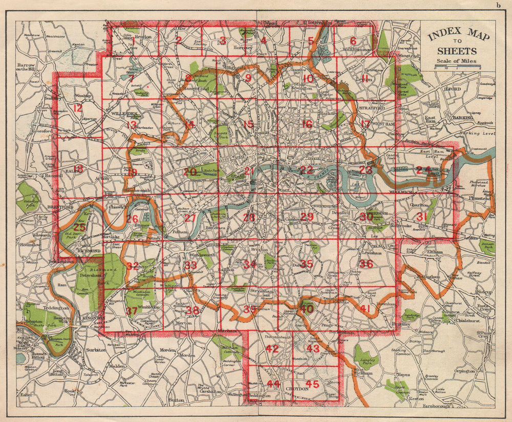 LONDON. Index map. Roads. BACON 1938 old vintage plan chart