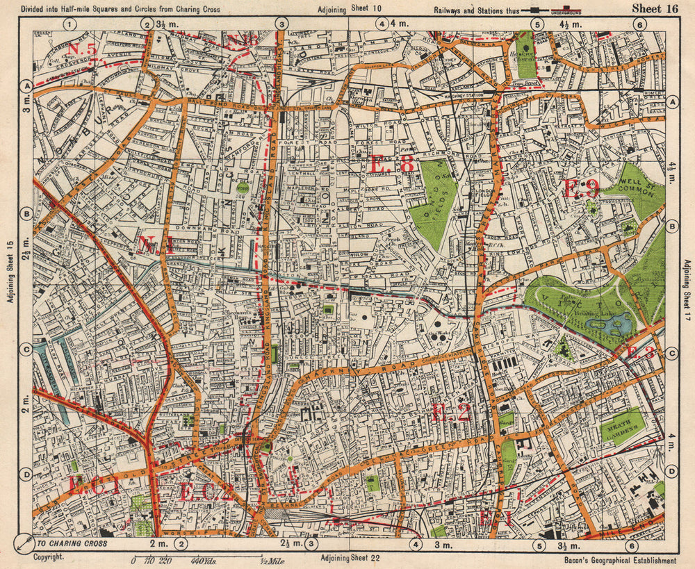 NE LONDON. Hackney Bethnal Green Shoreditch Hoxton Canonbury. BACON 1938 map
