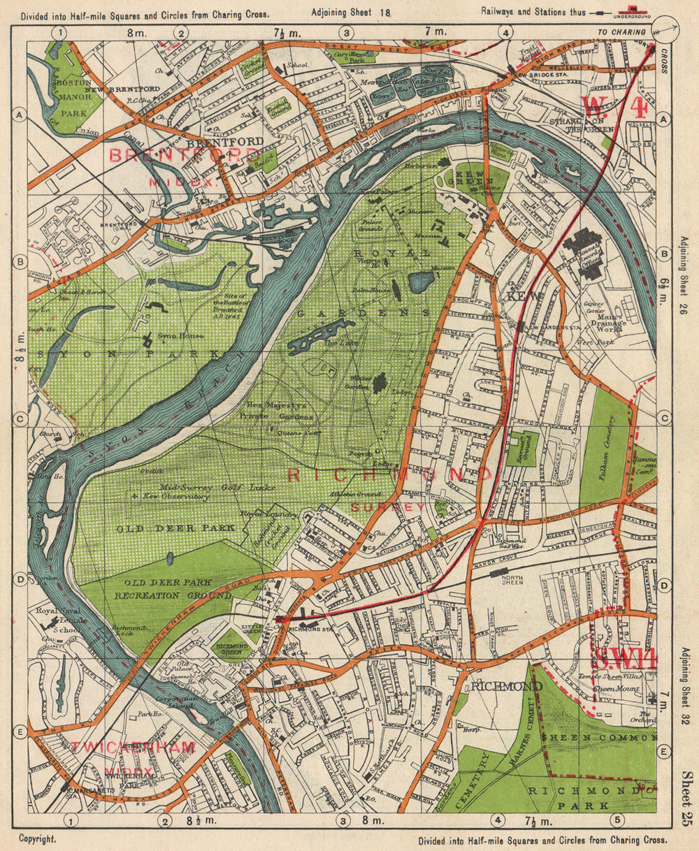 SW LONDON. Brentford Kew gardens Richmond Sheen Chiswick. BACON 1938 old map