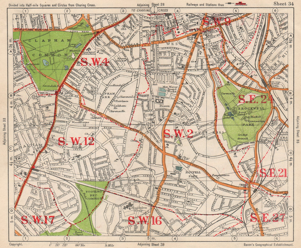 S LONDON. Brixton Clapham Balham Herne Hill Streatham Tusle Hill.BACON 1938 map