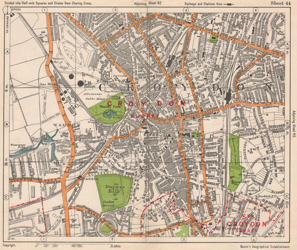 CROYDON. Waddon Addiscombe Duppas Hill South London. BACON 1938 old map