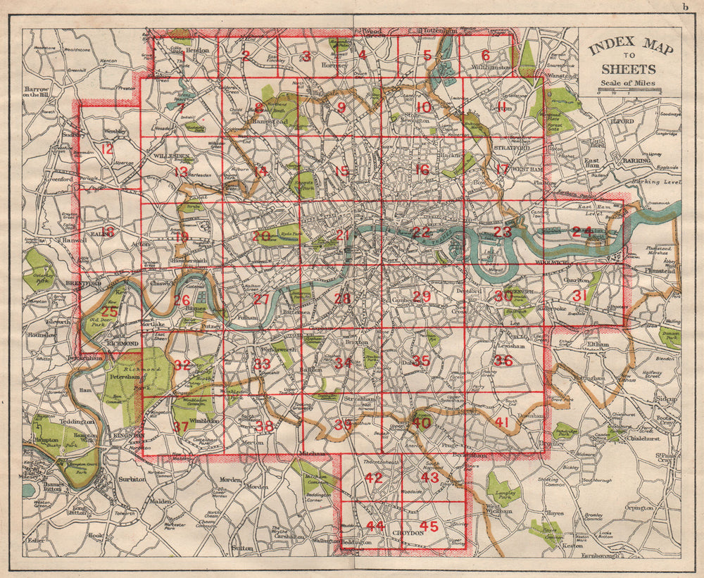 LONDON. Index map. Roads. BACON 1933 old vintage plan chart