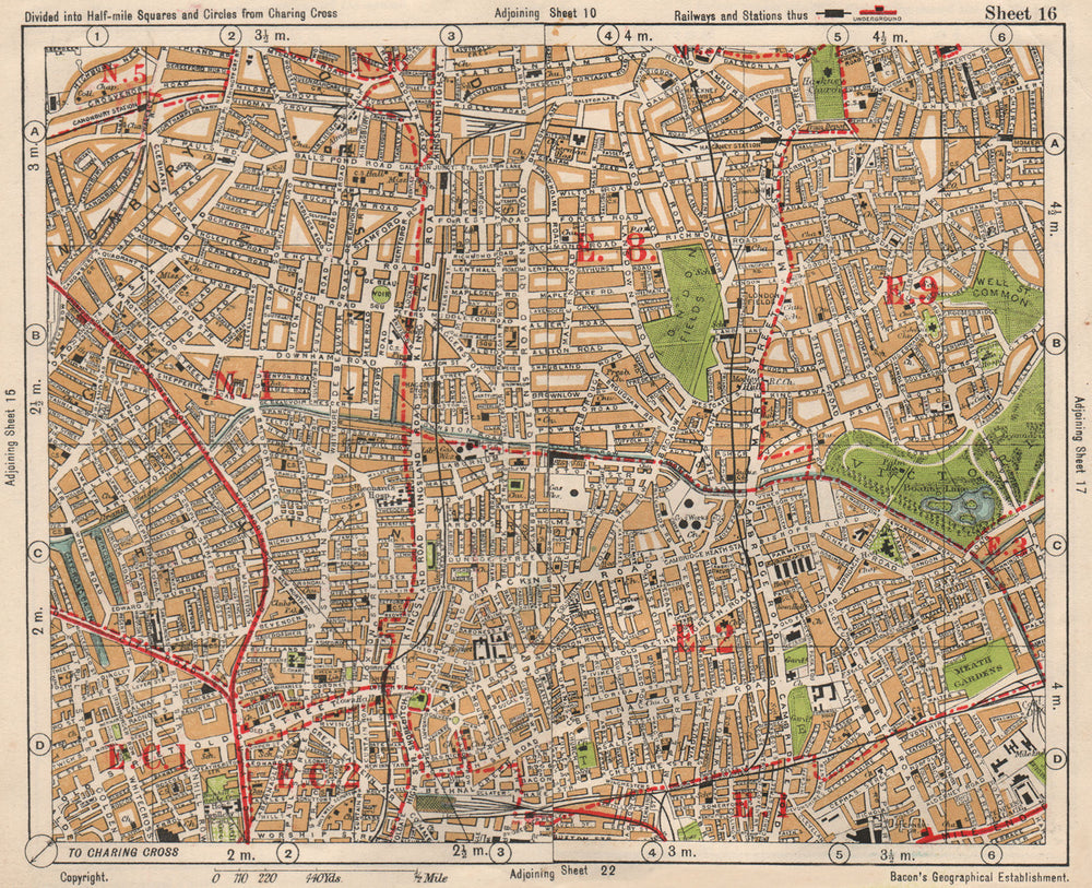 NE LONDON. Hackney Bethnal Green Shoreditch Hoxton Canonbury. BACON 1933 map