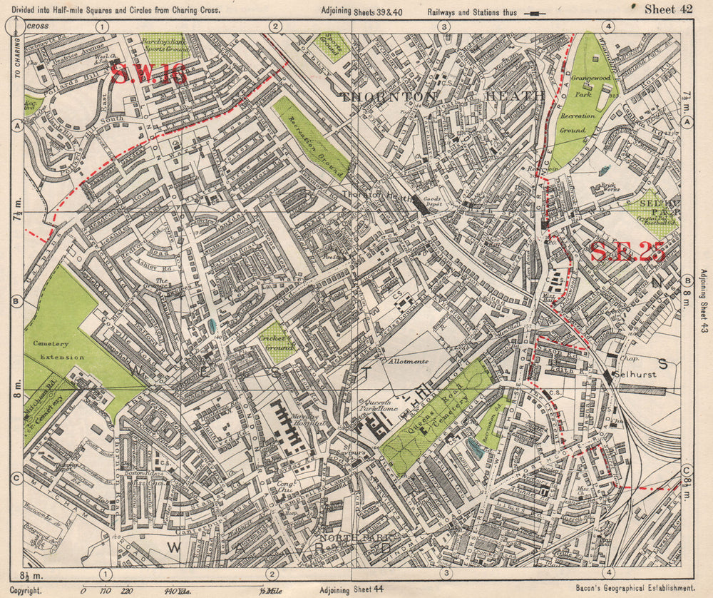SOUTH LONDON. Thornton Heath Broad Green Selhurst. BACON 1933 old vintage map