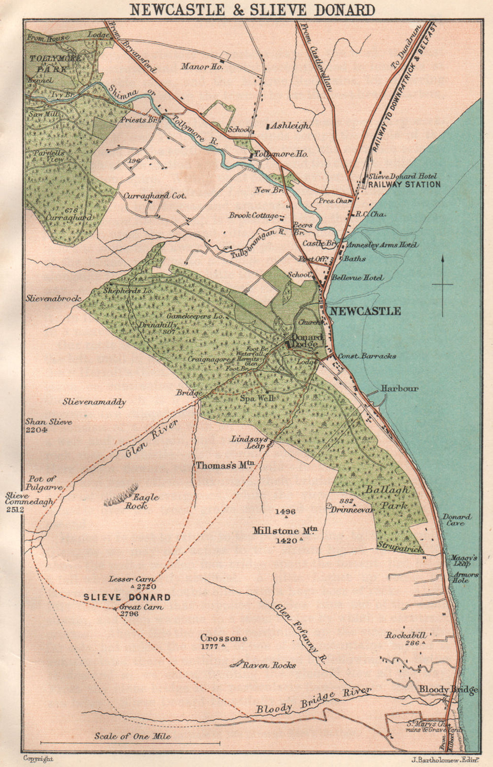 NEWCASTLE, COUNTY DOWN & SLIEVE DONARD. Ulster. Northern Ireland 1902 old map