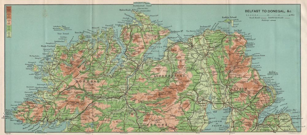 NORTHERN IRELAND COAST. Belfast to Donegal. Antrim Londonderry Tyrone 1902 map
