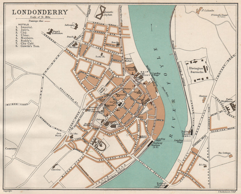 LONDONDERRY. Vintage town city plan. Ulster 1902 old antique map chart
