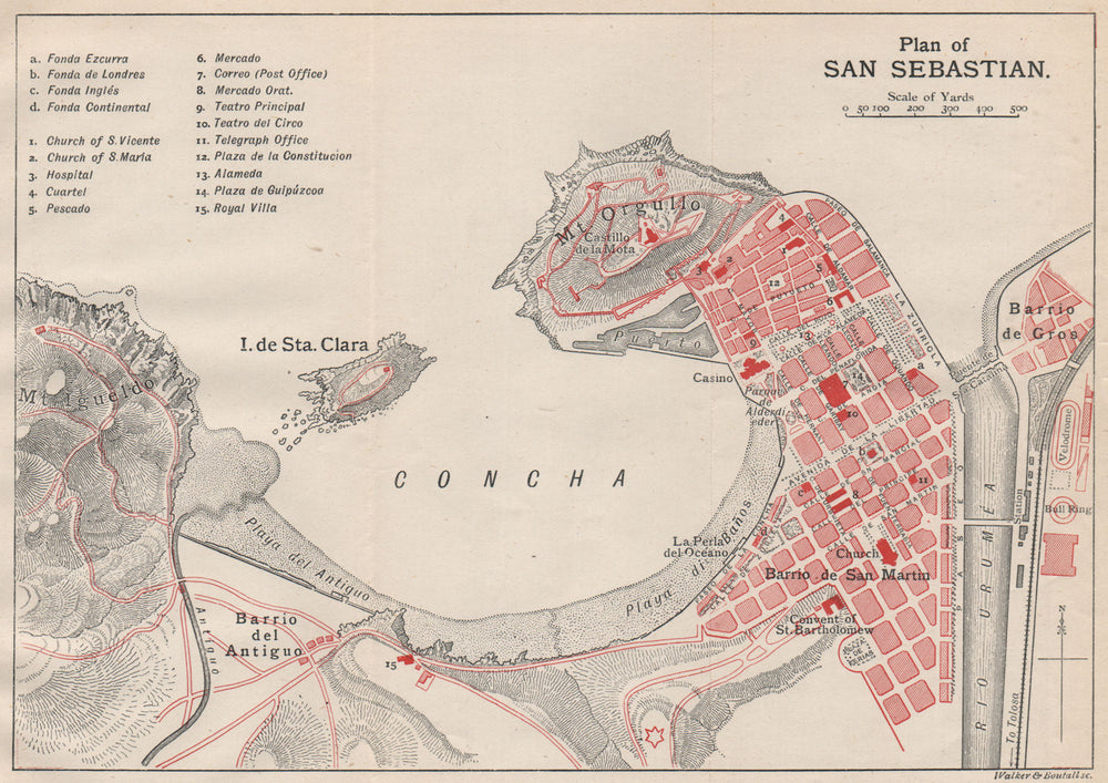 SAN SEBASTIAN antique town city plan ciudad. Spain Espana. MURRAY 1898 old map