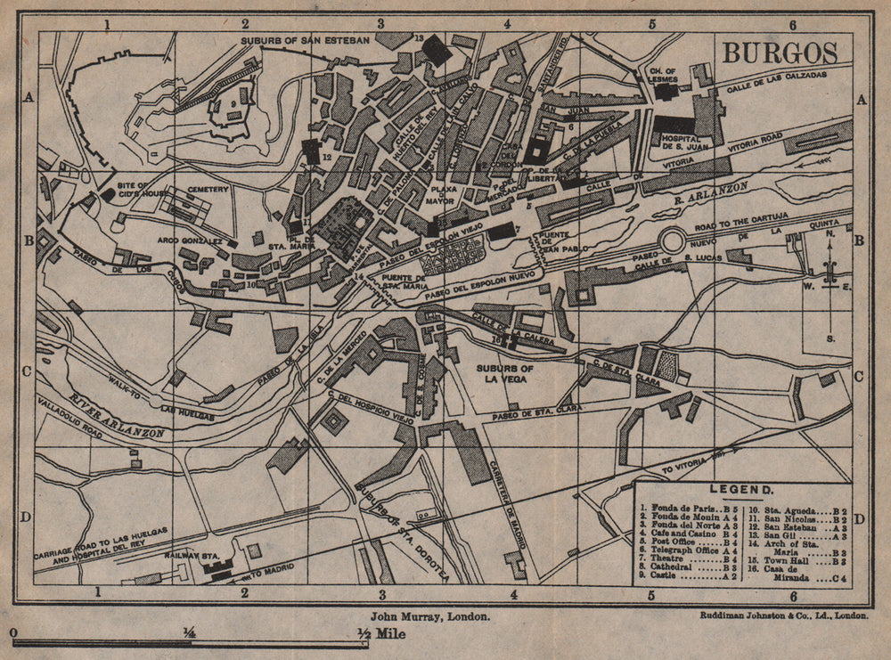 BURGOS antique town city plan ciudad. Spain Espana. MURRAY 1898 old map