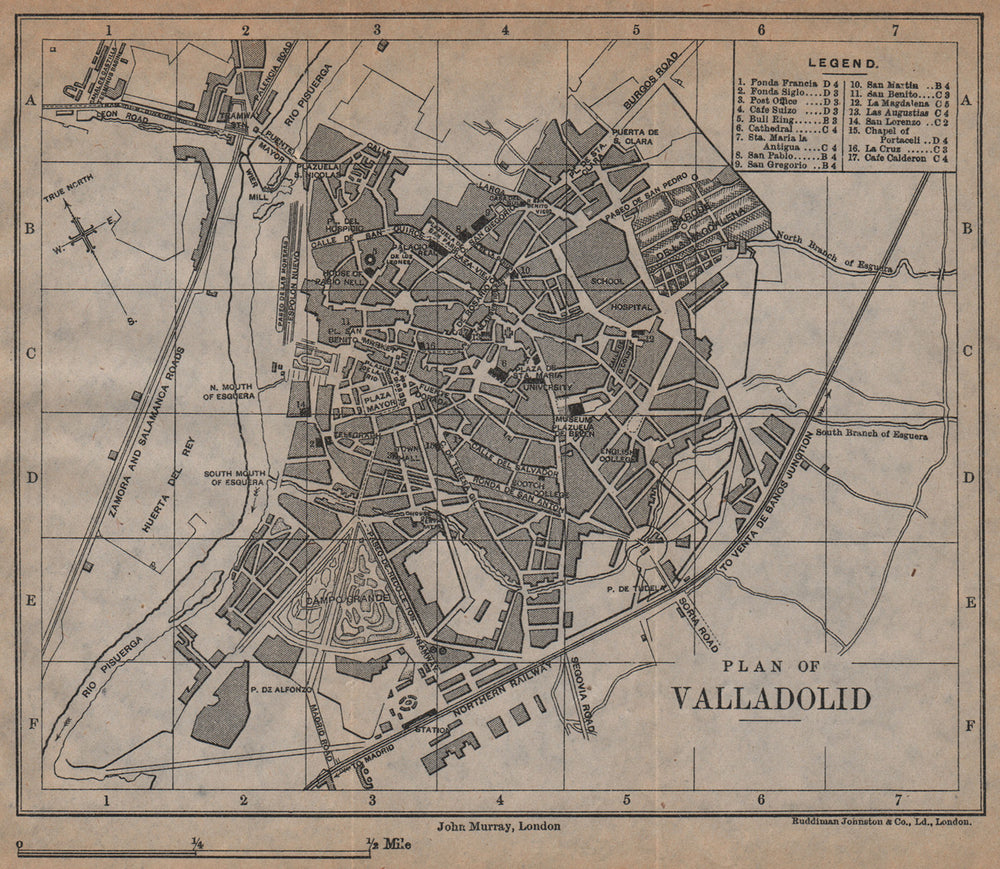 VALLADOLID antique town city plan ciudad. Spain Espana. MURRAY 1898 old map