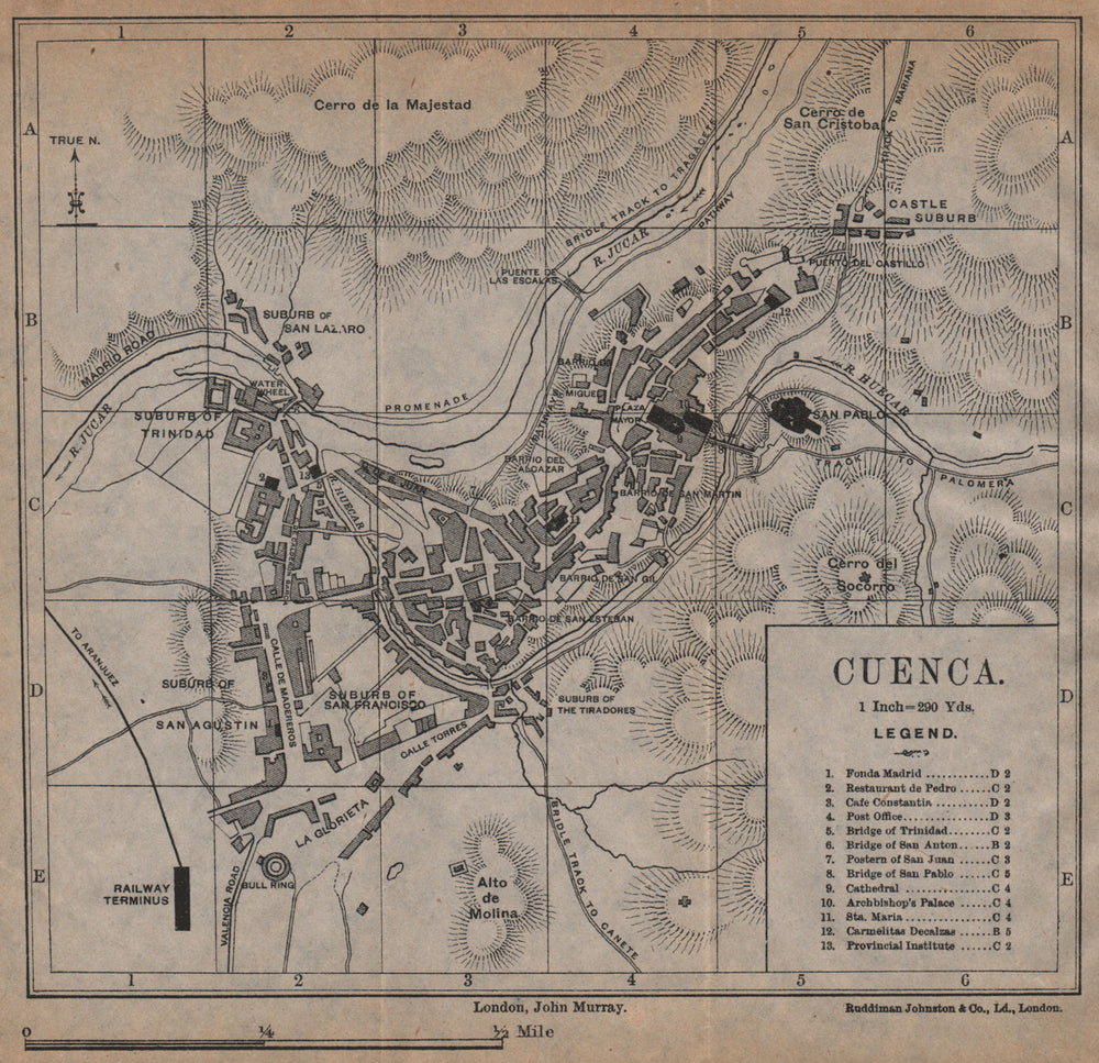 CUENCA antique town city plan ciudad. Spain Espana. MURRAY 1898 old map