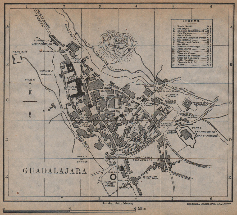 GUADALAJARA antique town city plan ciudad. Spain Espana. MURRAY 1898 old map
