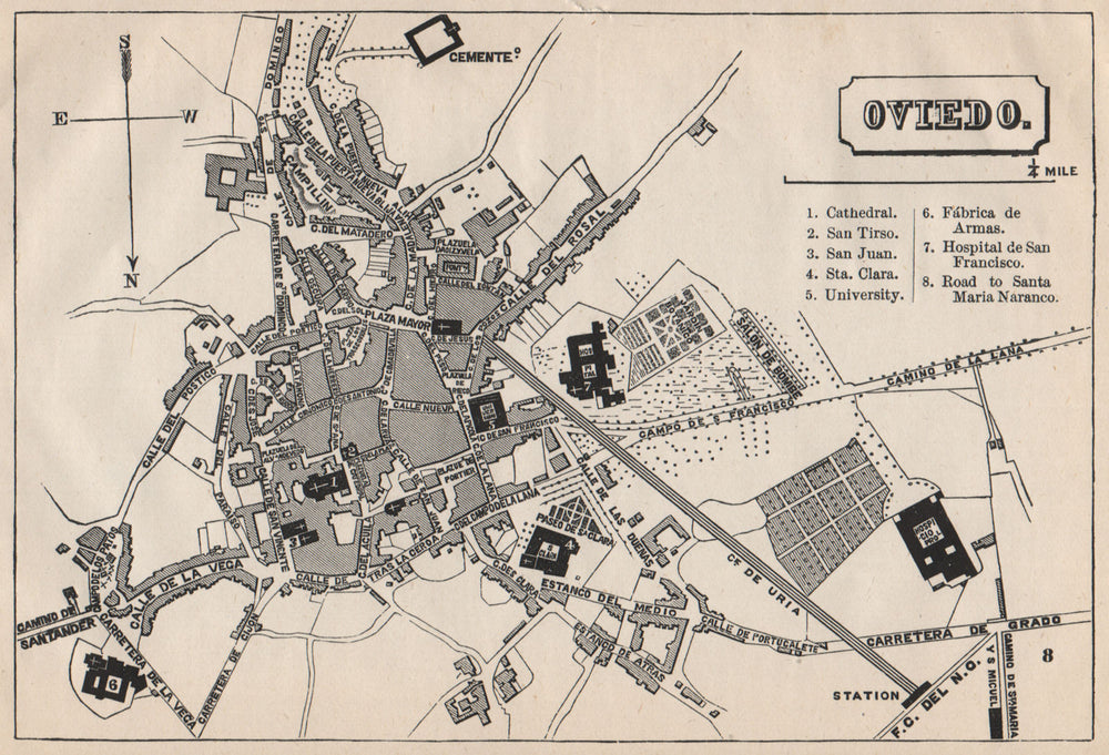 OVIEDO antique town city plan ciudad. Spain Espana. MURRAY 1898 old map
