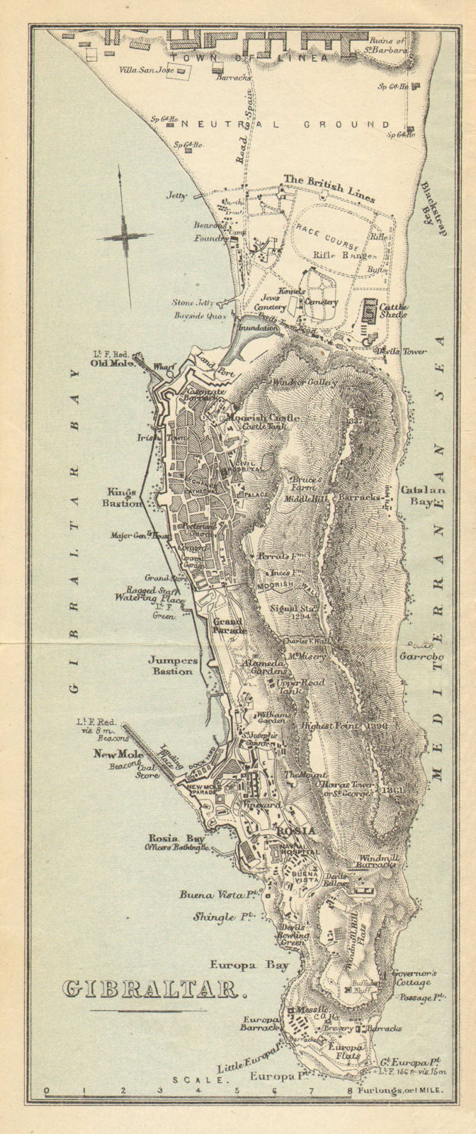 GIBRALTAR antique town city plan ciudad. MURRAY 1898 old map chart