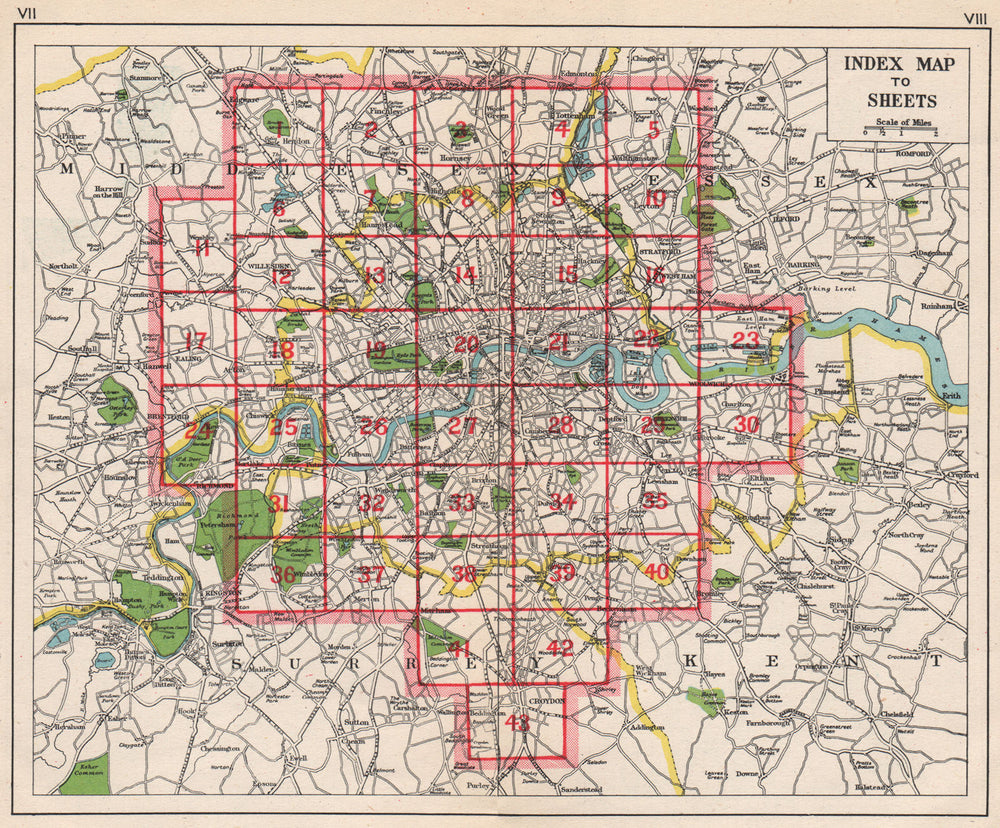 LONDON. Index map. Roads. BACON 1948 old vintage plan chart