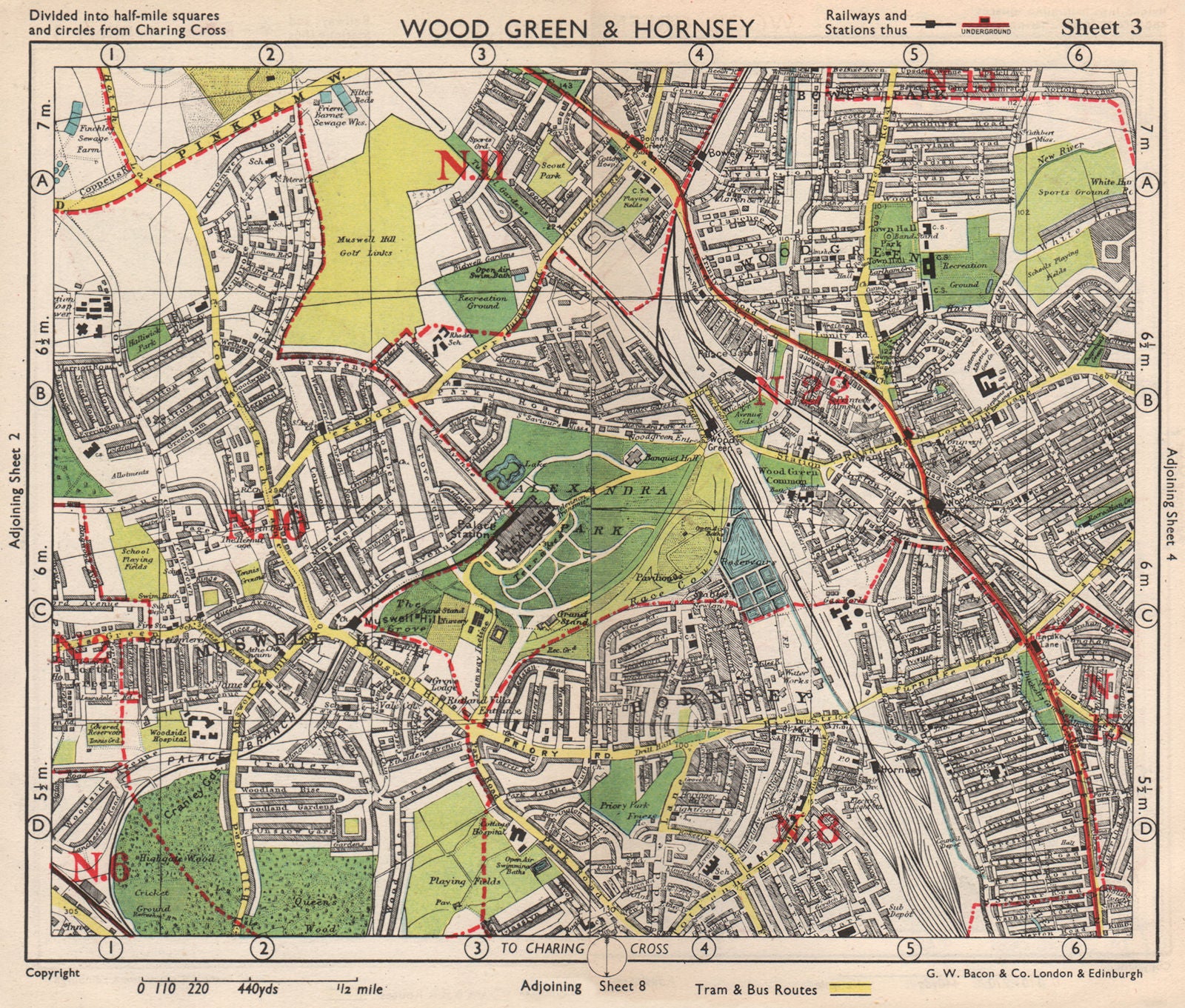 N LONDON. Wood Green Hornsey Muswell Hill Bowes Park Alexandra P.BACON ...