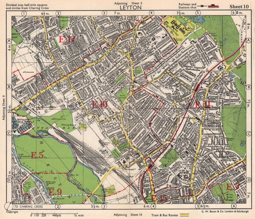 NE LONDON. Leyton Leytonstone Hackney Marshes Knotts Green. BACON 1948 old map