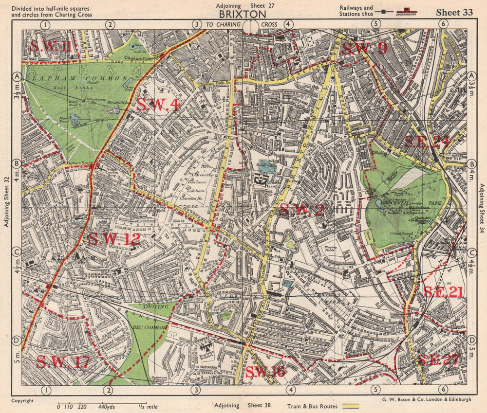 S LONDON. Brixton Clapham Balham Herne Hill Streatham Tusle Hill.BACON 1948 map