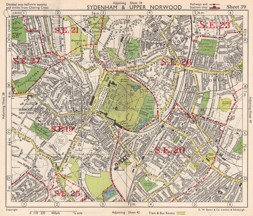 SE LONDON. Sydenham Upper Norwood Crystal Palace Sydenham Penge. BACON 1948 map