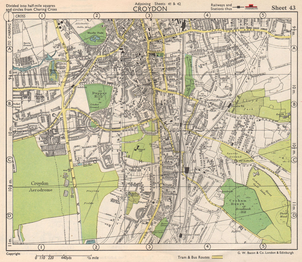 S LONDON. Croydon Aerodrome Selsdon Waddon Sanderstead. BACON 1948 old map