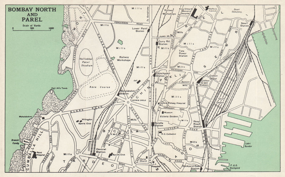 BOMBAY NORTH & PAREL. Mumbai city plan.Key buildings docks. India 1965 old map