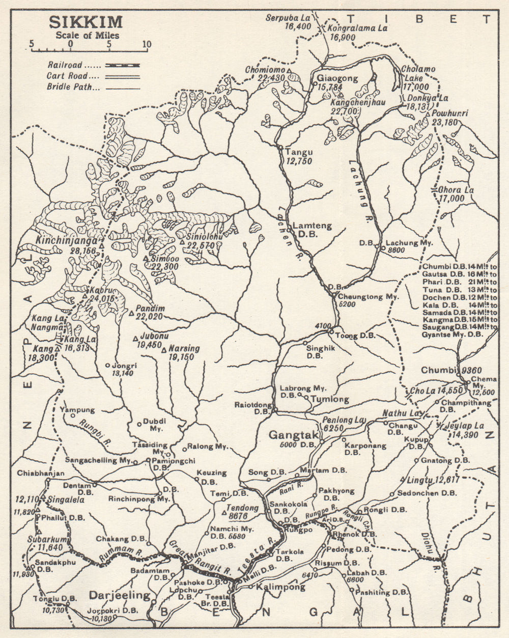 SIKHIM (Sikkim Shikim Shikimpati).Himalaya Mountains.Darjeeling. India 1965 map