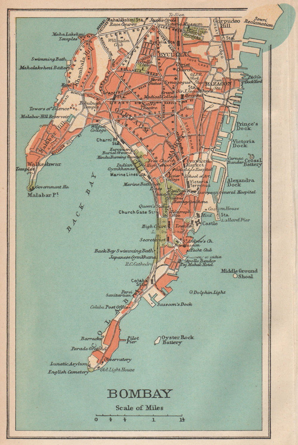 BRITISH INDIA. Bombay (Mumbai) city plan.Key buildings docks Gymkhanas 1929 map