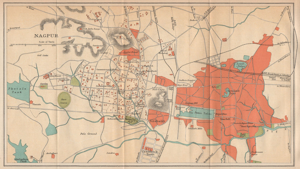 BRITISH INDIA. Nagpur city plan. Maharashtra. 1929 old vintage map chart